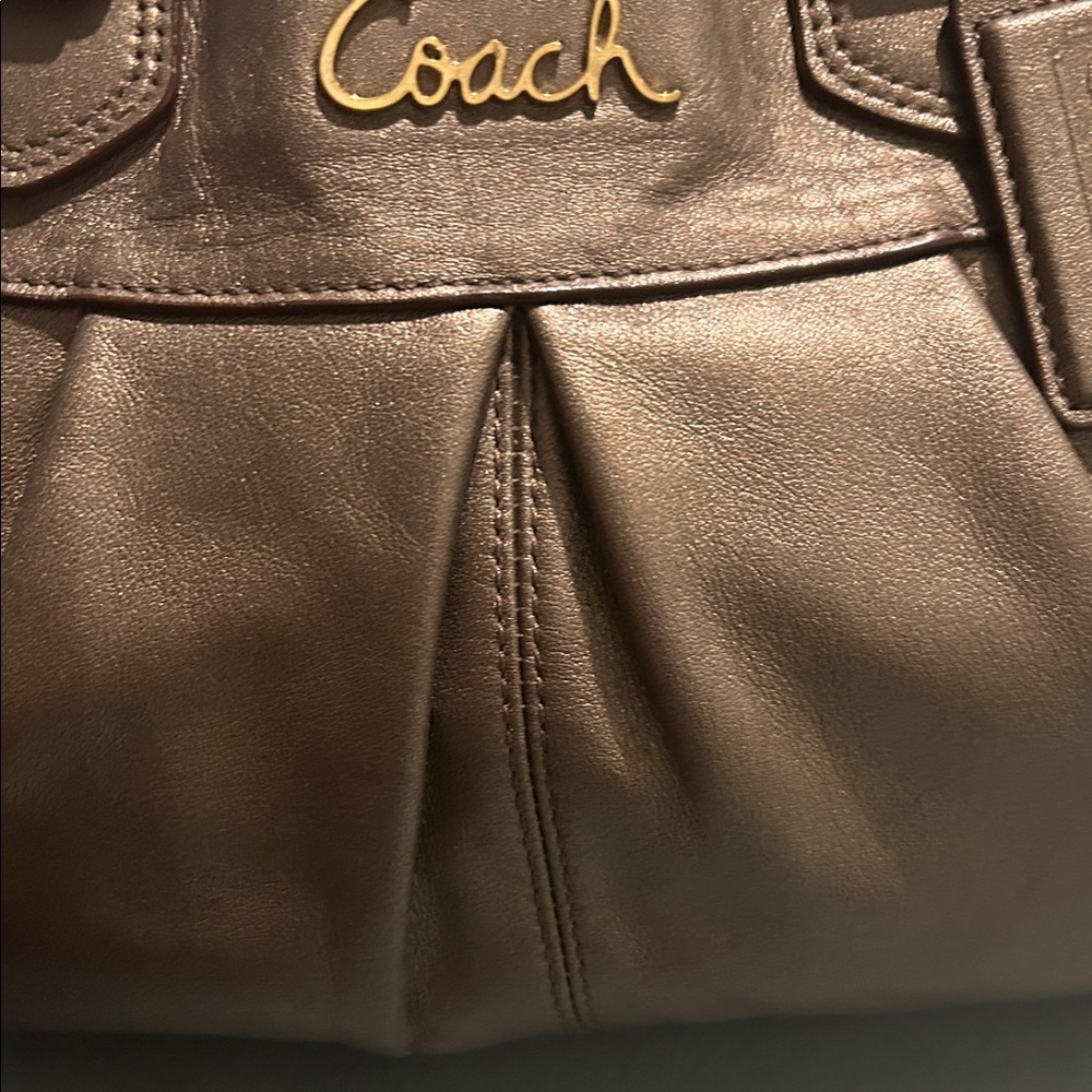 Coach Ashley Metallic Steel Leather Carryall Satchel Handbag NWOT - Picture 4 of 8
